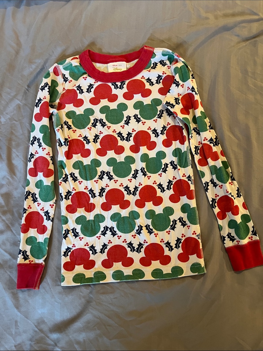 Kids Holiday Disney Mickey-Style Red & Green Pajama top.  Hanna Andersson